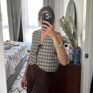 Tweed tank top vest with cord tie